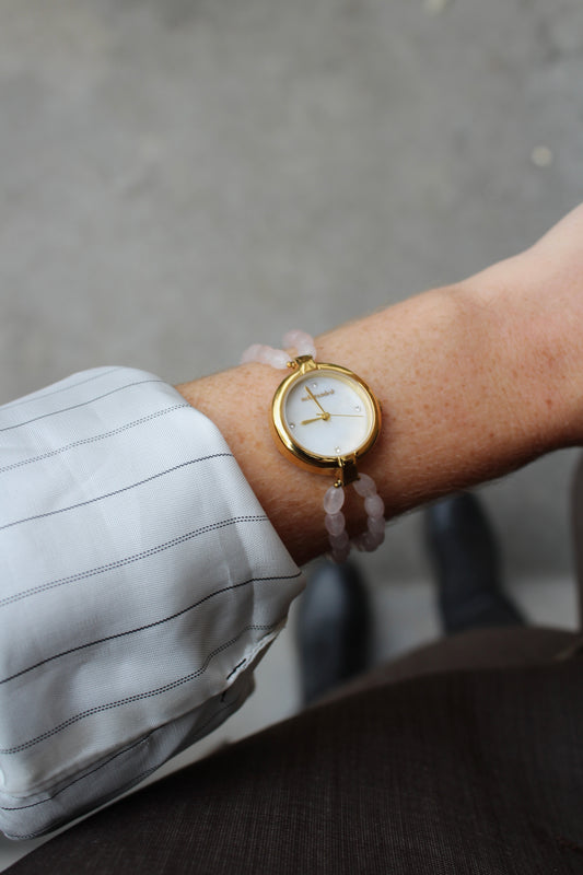 Rose - Horloge - Natuursteen - Stainless Steel