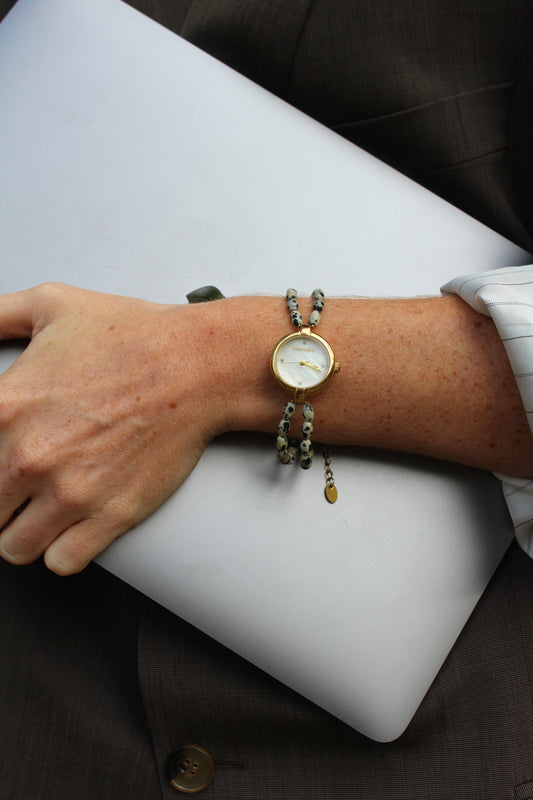Noelia - Horloge - Natuursteen- Stainless Steel