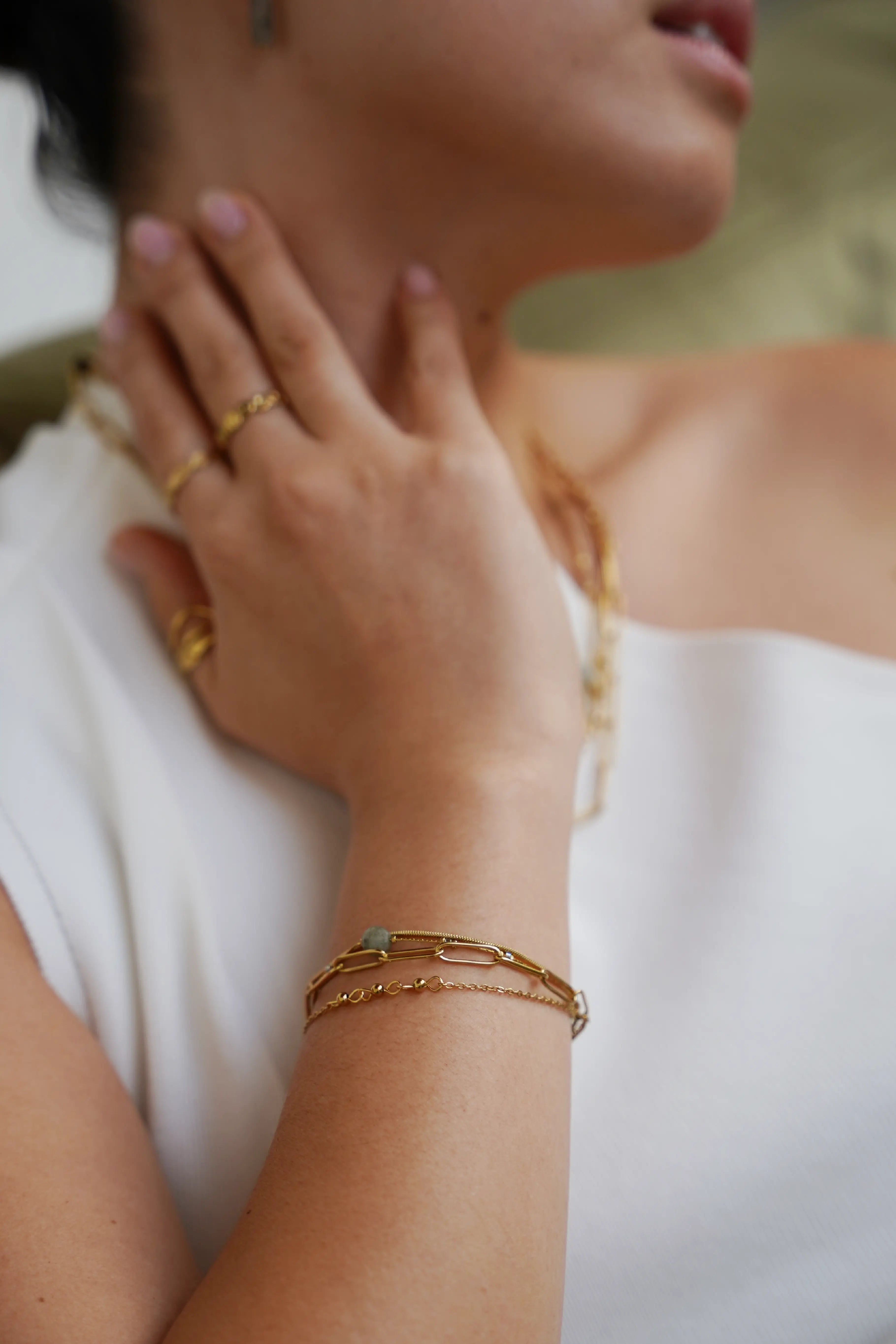Eloise - Armband - Natuursteen - 4 laags - Stainless Steel